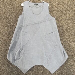 For Cynthia Womens Dress Linen Blend Blue Striped Size 1X Sleeveless Lightweight